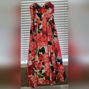 🌹Blondie NitesSatin Lace-Up Strapless Floral-Printed Ball Gown